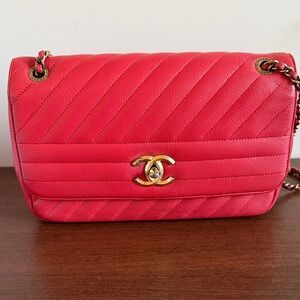 Chanel Red Quilted Leather Shoulder Bag